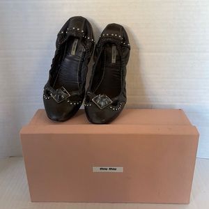 Miu Miu Women Black Jeweled Ballerina Flats Size 36